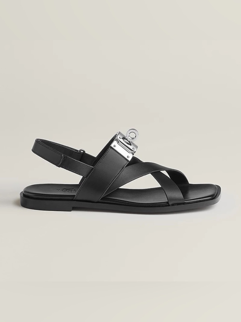 NIB Hermes Ines Sandal Kelly Lock Black Silver Open Toe H Oran - Picture 4 of 6